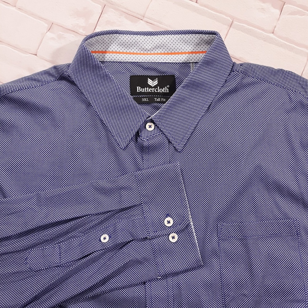 Buttercloth Button Down Shirt Mens‎ Size 3XL Tall Fit Blue Stretch Cotton